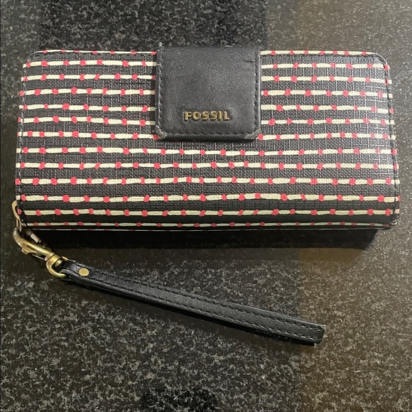 Fossil Handbags - Fossil Black and Red Patterned Wallet - Minor wear (see photo)